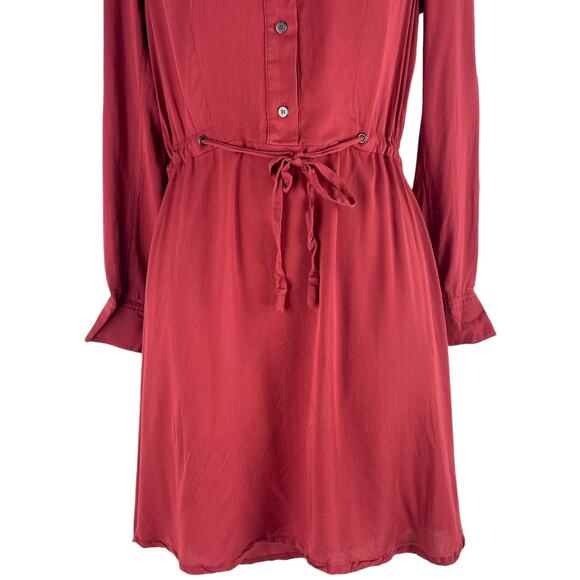 All Saints Sanko Drawstring Tie Mini Shirt Dress Crimson Orange Size 2 - Picture 4 of 7